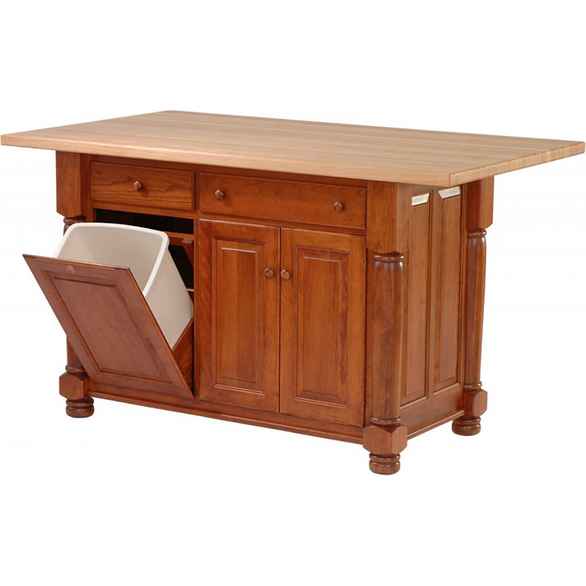 Read more about the article Turned Leg Kitchen Island Cabinet with Wastebasket Tilt-Out